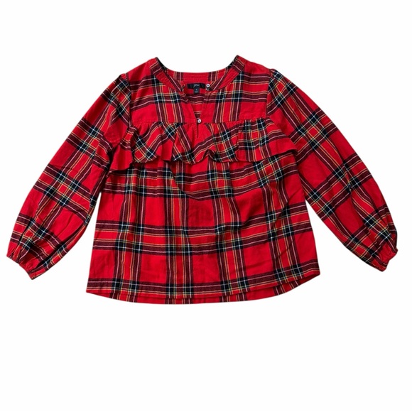 J. Crew Tops - J. Crew Flannel Red Plaid Ruffle Top